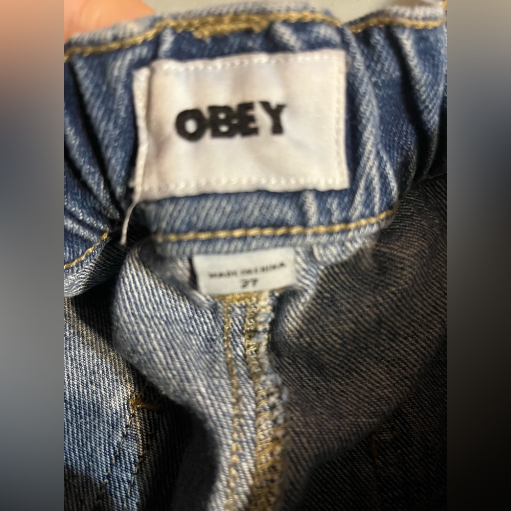 Obey Denim Carpenter Jeans Elastic Back Zip Fly Baggy Fit 100% Cotton Size 27 - Picture 7 of 9